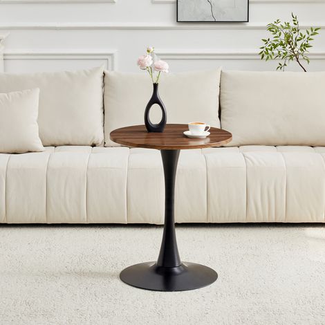 Table d'appoint ronde Ø60 cm effet noyer, petite table à manger avec pied central noir