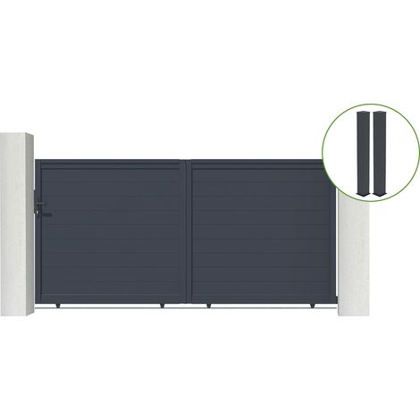 Puerta corredera 3m EIGER H.160cm aluminio gris + 2 postes 20x20cm H.190cm
