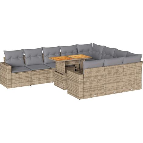 Maison Exclusive - Set de sofás de jardín 11pzas con cojines ratá (1/5)