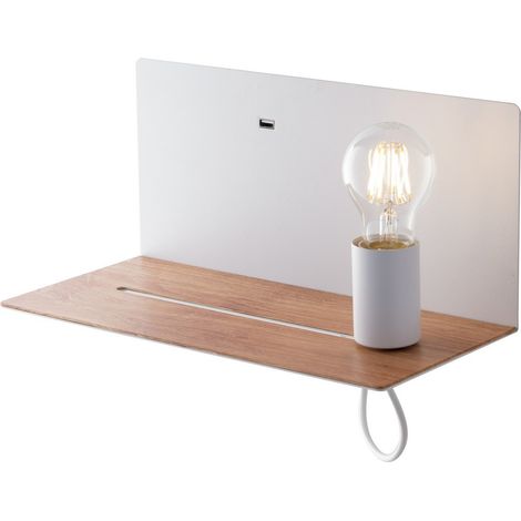 Fan Europe Flash - Estante para lámpara de pared USB Reading, blanco, madera, E27