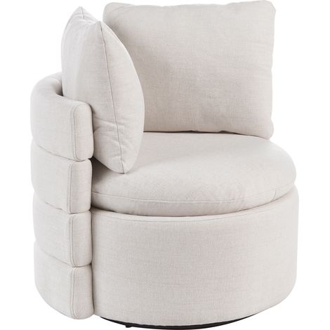 Sillón de tela con respaldo curvo base giratoria de 360° y cojines decorativos con espacio de almacenaje blanco crema Randers