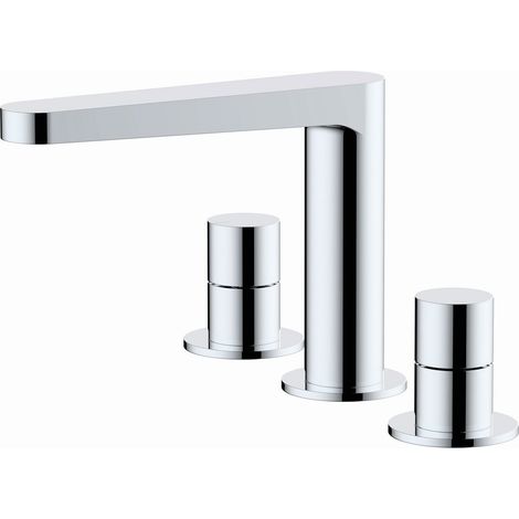RAK Petit Round Chrome Deck Mounted 3 Tap Hole Basin Mixer Tap - RAKPER3011C (1/2)