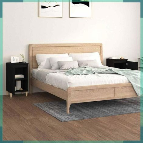 Tables de chevet - 819631 - noir - 40 x 35 x 70 cm - bois d'ingénierie et eucalyptus massif (1/5)