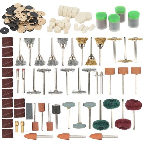 Lot de 347 accessoires pour outil rotatif multifonction : meule pierre, disque coupe, roue polissage, papier ponçage, nettoyage ébavurage pour queue 1/8 po (1/5)