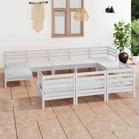 Salon de jardin 10 pcs Ensemble Table et Chaise de Jardin - Blanc Bois de pin massif BV441170 - BonneVie (1/5)