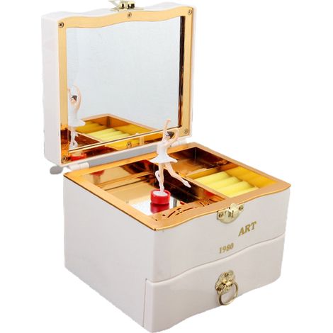 Coffret à bijoux musical classique avec tiroir coulissant et ballerine tournante, boîte de rangement pour bijoux (1/5)