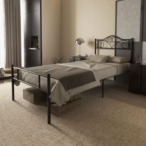 Lit 90/200 cm noir en métal avec sommier intégré (1/5)