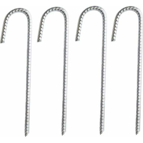Lot de 4 piquets d'ancrage en acier galvanisé, barres en J robustes pour tentes, chapiteaux, trampolines, camping et filets (1/4)