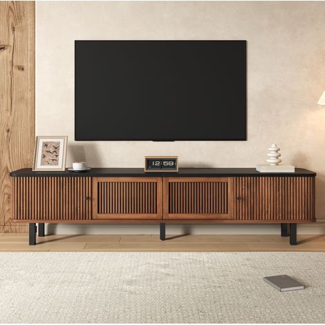 TV-Schrank 190x35x45 cm Nussbaum MDF und Holzwerkstoff mit Schiebetüren, Gitterfront und Stauraum (1/5)