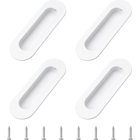Lot de 4 poignées d'armoire encastrées, bouton ovale en acier inoxydable blanc chaud avec vis, installation apparente, poignée de traction intégrée pour armoire tiroir et porte coulissante (1/5)