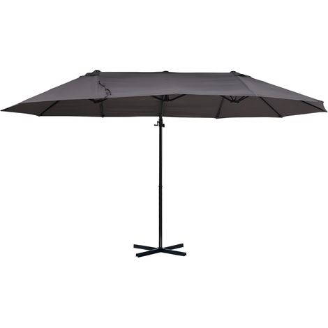 Parasol XXL avec manivelle et pied en croix, résistant aux intempéries, gris, 270 x 445 x 260 cm