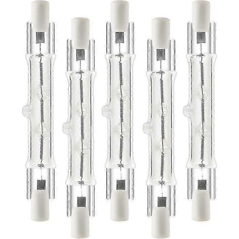 Packung mit 5 dimmbaren linearen Halogenlampen R7s 118 mm 300 W 230 V für Bauarbeiten (1/5)