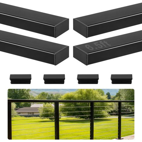 VEVOR Corrimano per Ringhiera da Balcone, Ringhiera 4 pz per Scale Rettangolare in Acciaio Inox da 198 cm, con Terminali, Rivestimento Nero Opaco, per Corridoi, Scale Interne ed Esterne, Terrazze