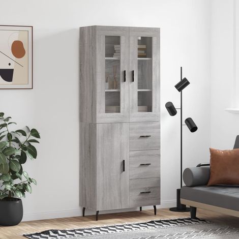Buffet haut,Buffet de salon,Commode Meuble de rangement,Style Industriel Sonoma gris 69,5x34x180 cm Bois d'ingénierie VNWE815647 (1/5)