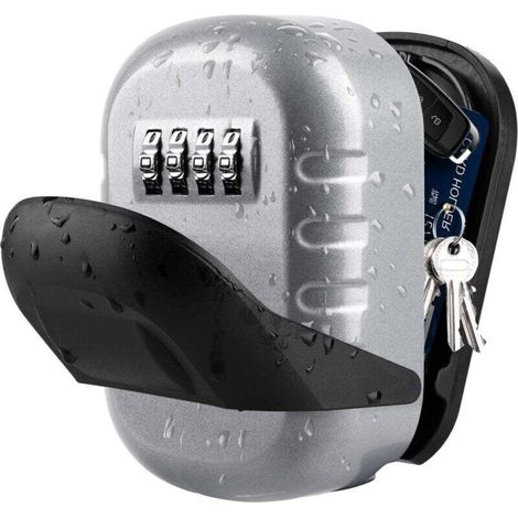 Secure Key Box, Large Wall-Mounted Key Box for Indoor and Outdoor Use, Key Safe with Numeric Code (Silver) (1/4)