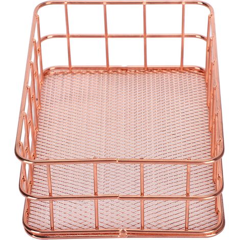 Panier de rangement de bureau en métal doré rose, grille, pour fruits, vêtements et organisation de table