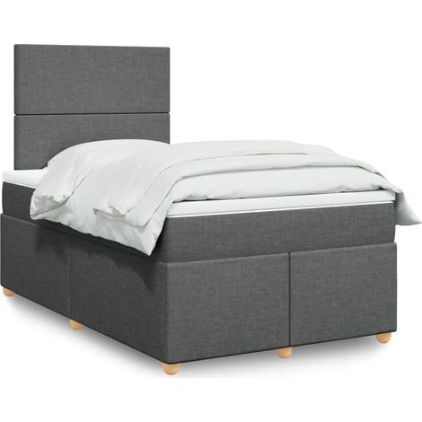Sommier à lattes de lit avec matelas gris foncé 120x190cm tissu (1/5)