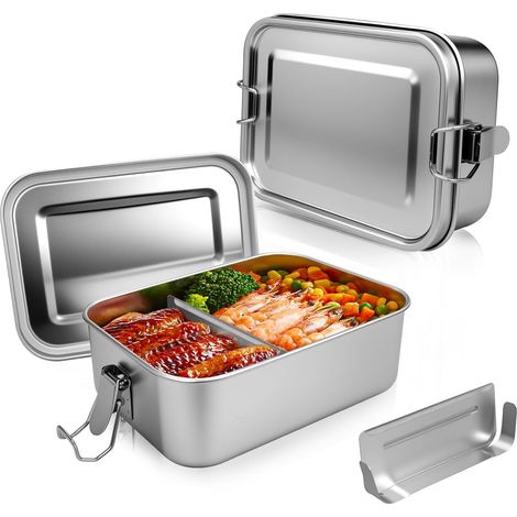Lunch Box - Version Améliorée 850ML Bento en Acier Inoxydable, Lavable au Lave-Vaisselle, Boîte Inox Étanche, avec Séparateur Amovible. (1/5)