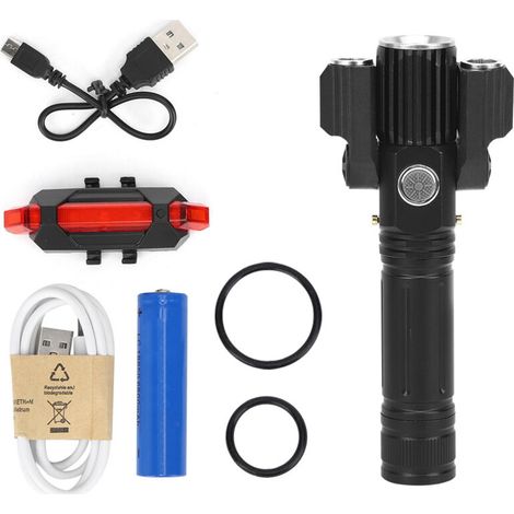 Lampe Torche LED Puissante 3 Têtes en Alliage d'Aluminium pour Vélo et Extérieur, Éclairage Nocturne
