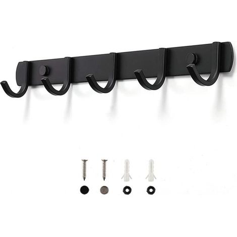 Porte Manteau Mural - Design - Acier Inoxydable - 5 Crochets - Contemporain - Noir (1/4)