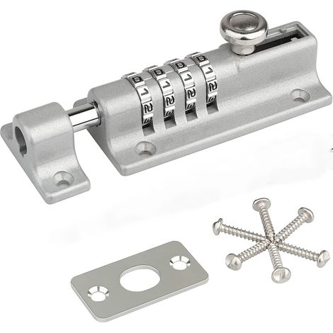 Serrure de porte à combinaison 4 chiffres, 120 mm d'épaisseur, en zinc, sans clé, résistante aux intempéries, argentée, 1 pièce (1/5)