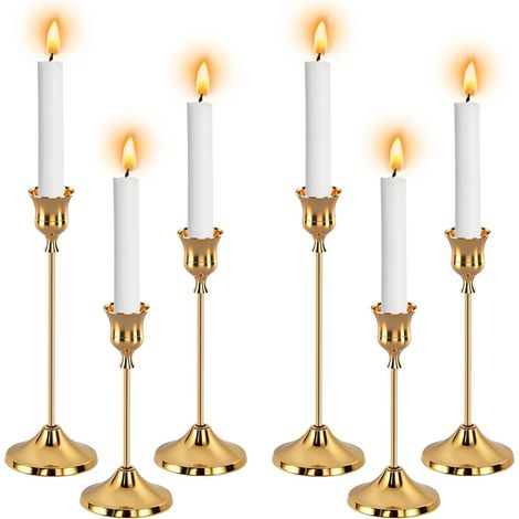 6 Pièces Bougeoir Doré 16/19/23 cm Chandelier Bougeoir Dorés Rétro Métal Hauts Chandelier Bougeoirs pour Décoration de Table, Mariage, Salon, Noël, d'anniversaire Décor (1/5)
