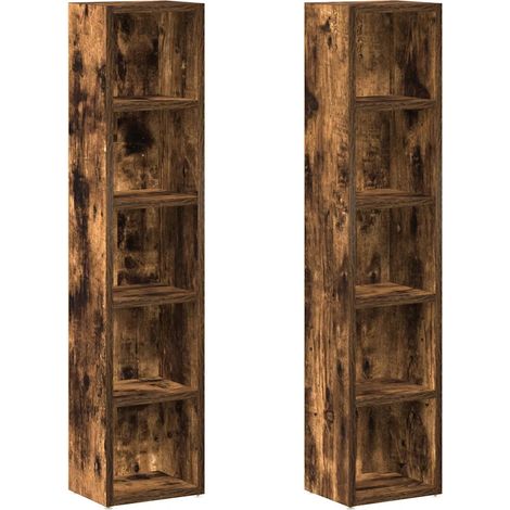 Set di 2 armadietti per CD moderni 21 x 16 x 93,5 cm pratico spazio portaoggetti in legno ingegnerizzato rovere fumo 020048150