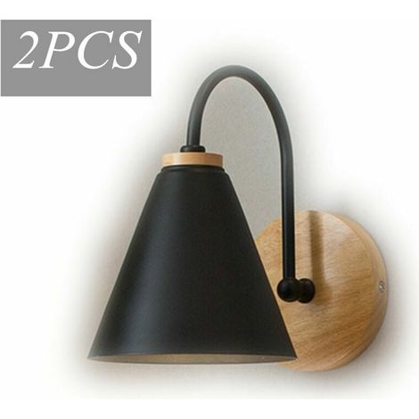 Applique Murale - Bois Et Fer Forgé - E27 - 60 W Max - Pour Salon Chambre Couloir Escalier - Lot De 2