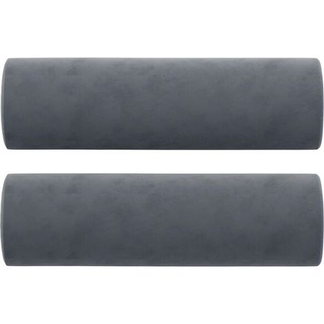 Coussins décoratifs, lot de 2, gris foncé, 15 cm de diamètre, 50 cm de hauteur, en velours. (1/5)