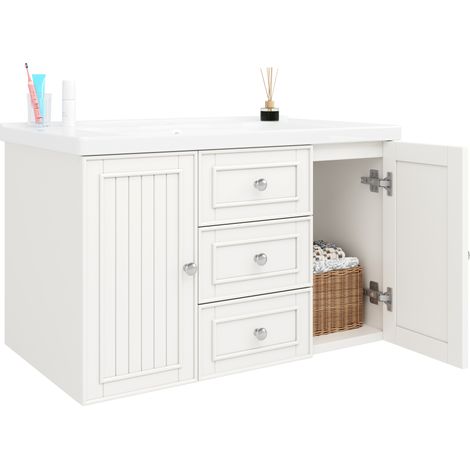 CHICFURN Mueble de baño suspendido con lavabo cerámico 81x47,5x50,3 cm blanco (1/5)