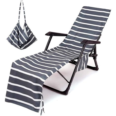 Strandtuch, Liegestuhlbezug mit Taschen, Poolhandtuch, grau (1/5)