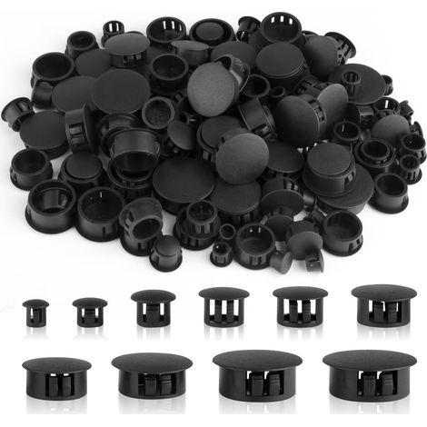 150 pièces de cache-trous pour trous de perçage, 6/8/10/12/14/16/18/20/22/25 mm Bouchons aveugles, bouchons de trou en plastique, bouchons de fermeture noirs pour armoires, machines, meubles (1/5)