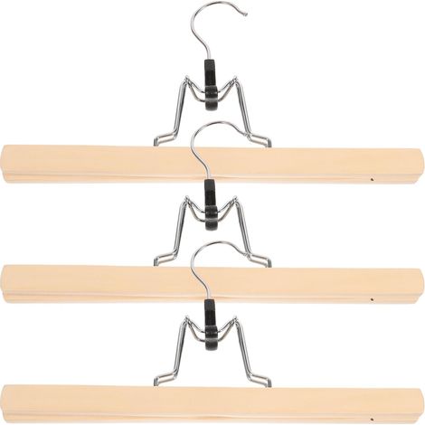Lot de 3 Cintres pour Jupes et Pantalons en Bois Massif Naturel, 30x16 Cm Porte-Pantalons avec Pinces Antidérapantes Réglables, Gain de Place Organisateur de Dressing Femmes (1/5)