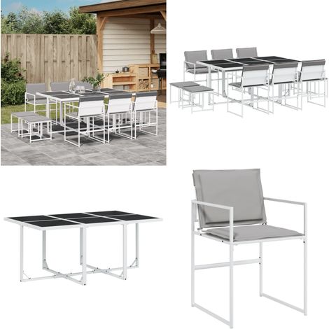 Ensemble à manger de jardin avec coussins 11pcs blanc textilène - Meubles De Jardin - Salon De Jardin - Set De Jardin - Mobilier De Jardin - Table De Jardin - Home & Living (1/5)
