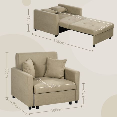 Canapé-lit en velours marron clair avec 2 coussins et espace de rangement, 100 x 98 x 88 cm (1/5)