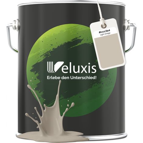 Pittura murale beige grigio grigio chiaro opaca per interni – Copertura classe 1, senza COV, senza primer, a goccia – Soggiorno e camera da letto – 5 L – Veluxis (Light Greige)