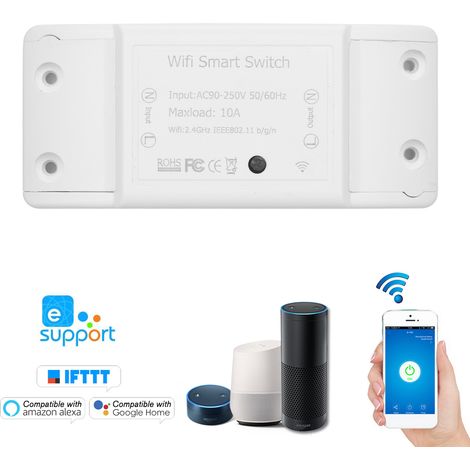 Interrupteur Wi-Fi DIY intelligent sans fil compatible avec Alexa pour minuterie domestique, module de commutation 10 A/2200 W pour contrôle via application Android/iOS pour appareils électriques et m (1/2)