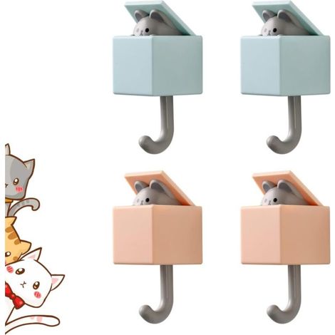 Gancio appendiabiti adesivo creativo, portachiavi a forma di gatto, gancio da parete a scomparsa a forma di gatto, simpatico gancio per animali domestici per la decorazione -Crezuo