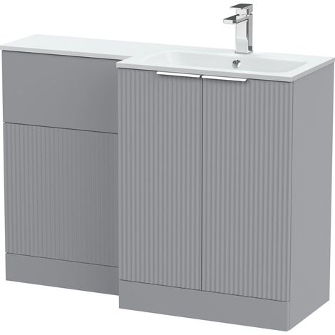 Tixall Contemporary Floor Standing 2 Door Vanity WC Combination Unit with Stone Basin, Right Hand, 1100mm, Grey (1/4)