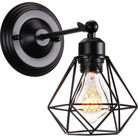 Applique murale industrielle ajustable en métal noir, design cage diamant, pour salon, chambre et salle à manger, douille E27 (1/5)