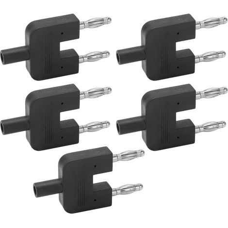 5 Stück Doppelbananenstecker, zweireihig, 1 Buchse auf 2 Stecker, starke Verbindung, gute Leitfähigkeit, Bananenstecker, Schwarz (1/5)