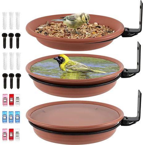 Mangeoire Oiseau - Lot de 3 - Résine - Abreuvoir et Bain - Jardin Balcon - 17 cm (1/5)