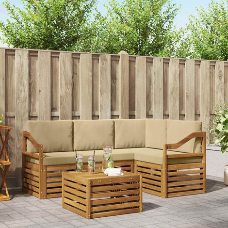 Outdoor-Sofagarnitur 5 pcs Natur und Beige Massivholz Akazie