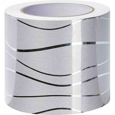 Bandeau adhésif mural autocollant décoratif, frise de mur argentée amovible 5m x 10cm, stickers muraux pour miroirs, carrelage de cuisine et salle de bain, vitrines de magasin, décoration intérieure (1/5)