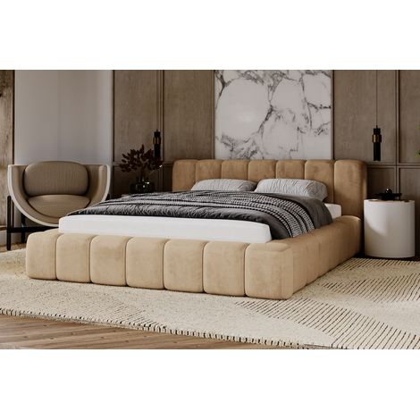 Lit double 180x200 Bolonia avec rangement, cadre en métal - lit coffre, tissu velours Beige foncé (Amor Velvet 4302) (1/5)