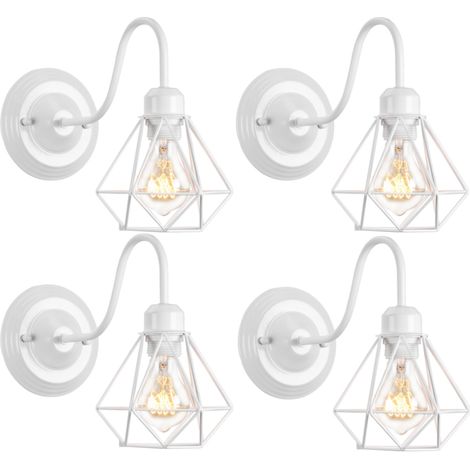 4 Stücke Vintage Wandlampe Innen Wandleuchte Metall Käfig Wandspot Weiß Ø15,5cm für Café Restaurant Schlafzimmer
