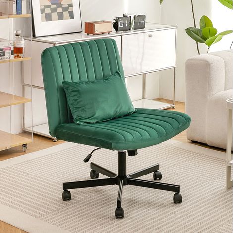 Chaise de bureau verte en tissu réglable en hauteur avec rotation 360°, roulettes silencieuses et coussin (1/3)
