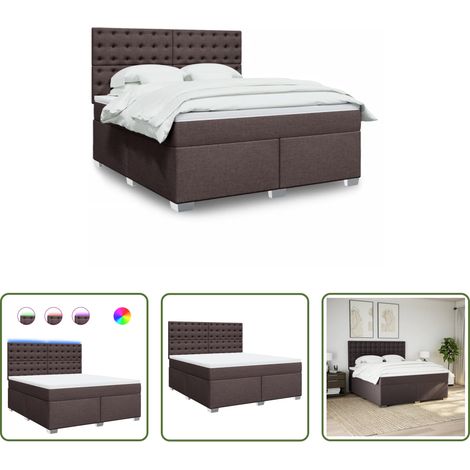 vidaXL LED-Leuchten - Boxspringbett mit Matratze Dunkelbraun 180x200 cm Stoff (1/5)