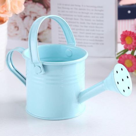 Filiyano-Lot de 4 mini arrosoirs neufs en fer forgé avec poignée, effet douchette, bleu clair. (1/5)