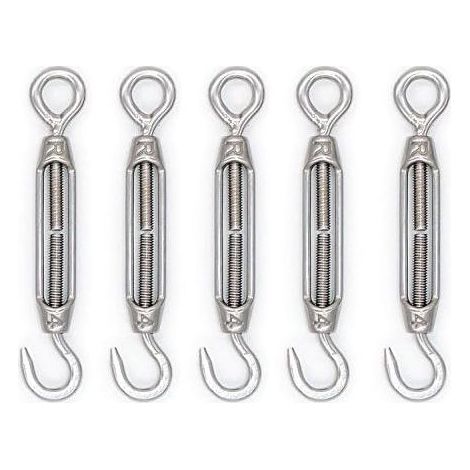Tendeur Cable Crochet M4 (Crochet et Oeil), Tendeur Fil Acier/Tendeur Cable INOX en Acier Inoxydable 304 pour Fil a Linge, Cable Acier, Corde Acier - Lot De 5 (1/5)